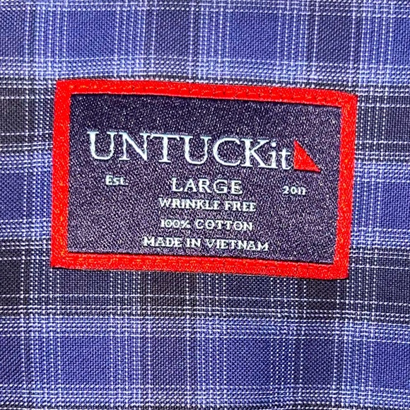 Untuckit long sleeve button down shirt. Navy blue and black check. Size large. - Picture 2 of 3